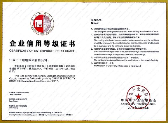 cq9电子官网入口电缆再次通过AAA级电力行业企业最高信用品级复评