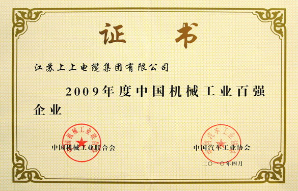 cq9电子官网入口荣获“2009年度中国机械工业百强企业”